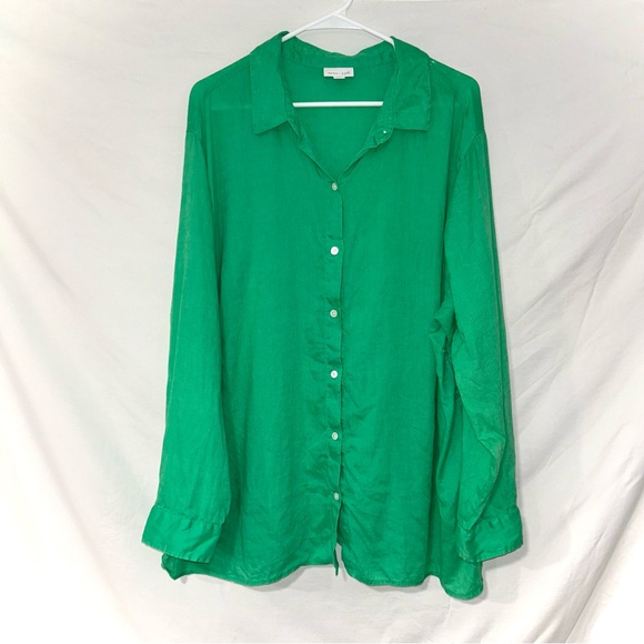 J. Jill Tops - J. Jill Coastal Kelly Green Lightweight Love Linen Button Up Shirt 3x